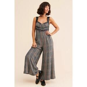 New Free People Marley Plaid One-Piece Wide-Leg Jumpsuit $188 SMALL
